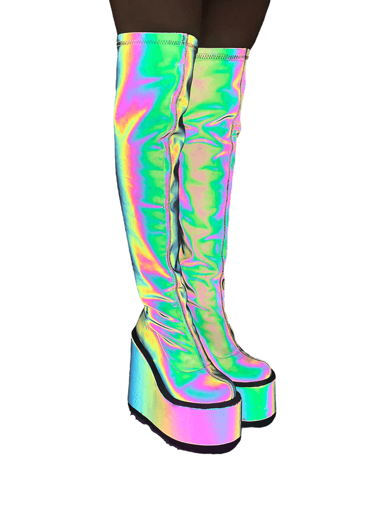 Reflective thigh high boots sales