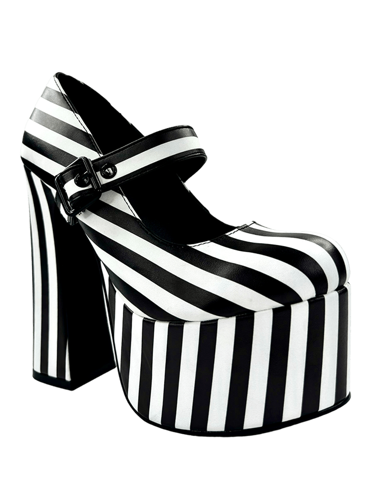 Black and white striped shoes heels online