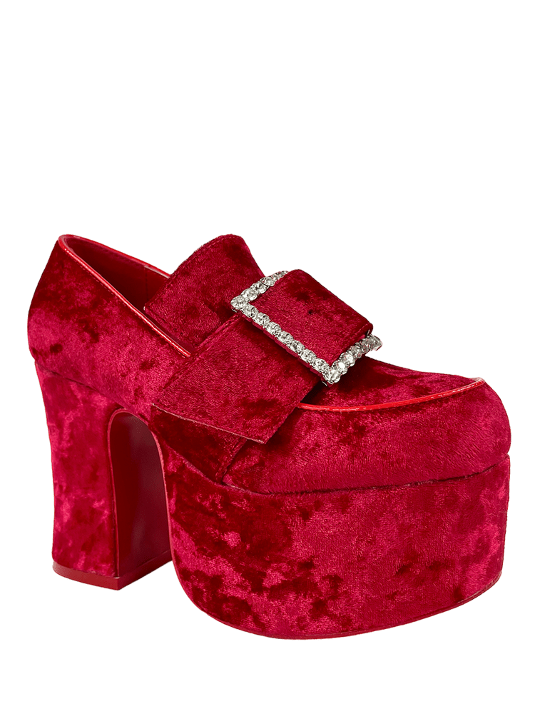 Dark Red Velvet Block Heels Burgundy Velvet Pumps Red -  Sweden