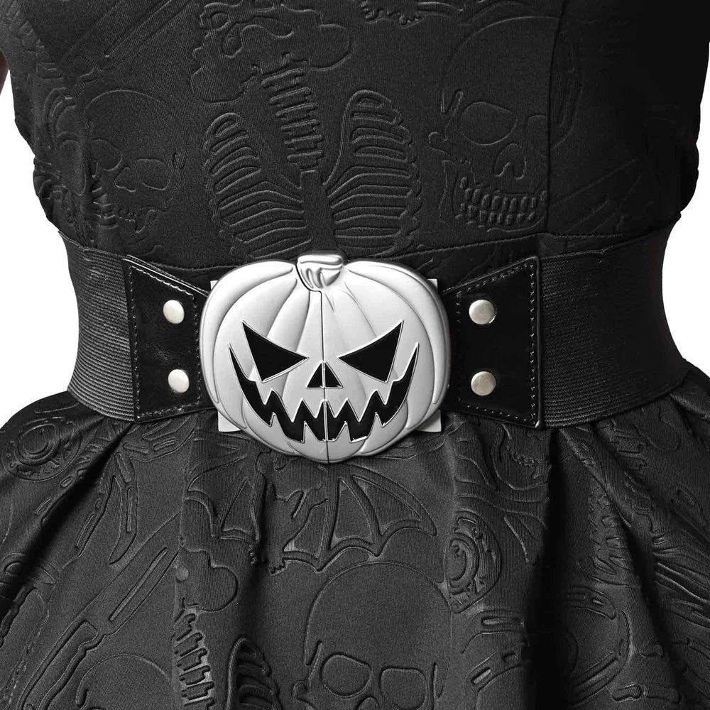 Halloween Pumpkin Elastic Waist Belt / Cincher - 68cm Or 78cm, Faux Leather With Split Buckle | Costume Accessory For Witch, Gothic, Festive Outfits