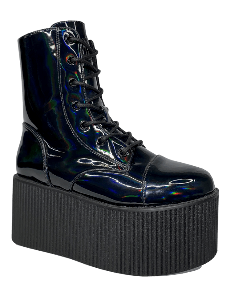 Yru Tactical Cargo Pocket Platform Boots - Black Canvas | US 10